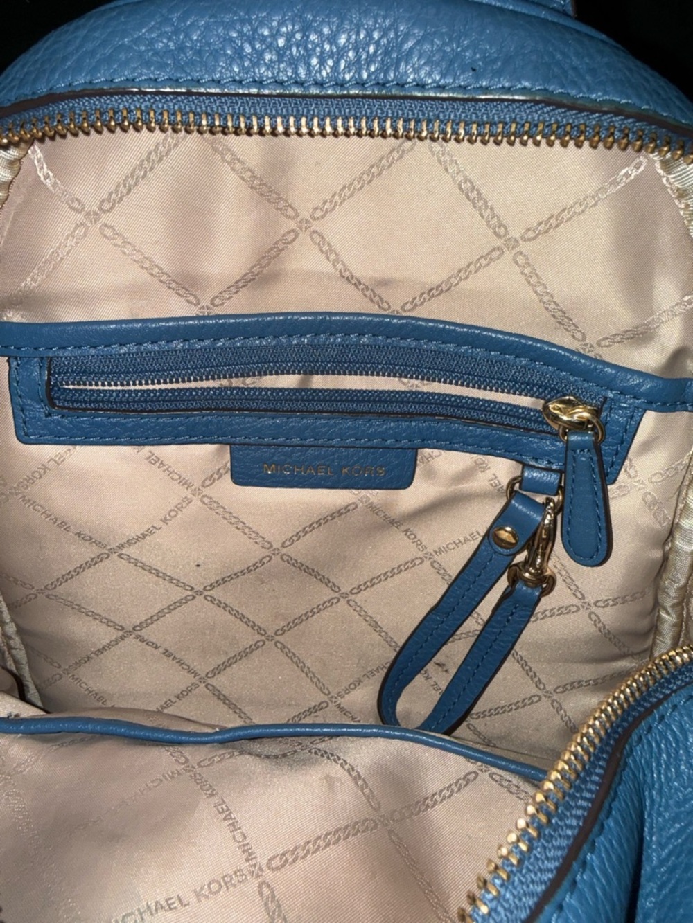 Michael Kors Sky Blue Pebbled Leather Backpack with Gold Hardware - Picture 7 of 7